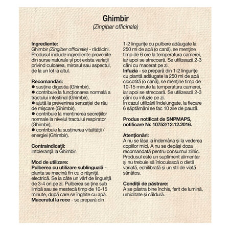 Ceai de ghimbir, 50 g, Dacia Plant 808577
