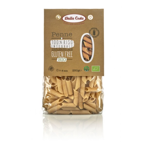 Paste Bio Penne din orez brun fara gluten, 250 g, Dalla Costa