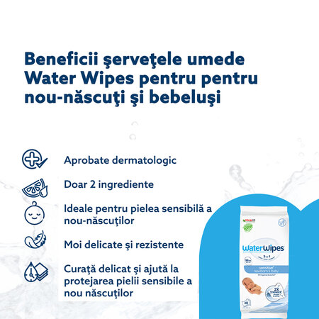 Servetele umede pentru bebelusi fara parfum, 28 bucati, Sensitive, WaterWipes 725626