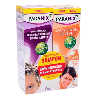 Pachet sampon contra paduchilor + spray pentru preventie, 100+100 ml, Paranix