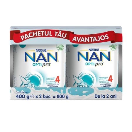 Pachet Formula de lapte Nan 4 Optipro, +2 ani, 2x400 g