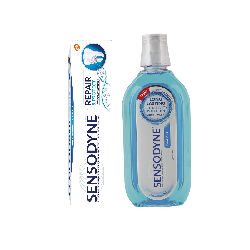 Pasta de dinti Repair & Protect 75 ml + Apa de gura Cool Mint 500 ml, Sensodyne