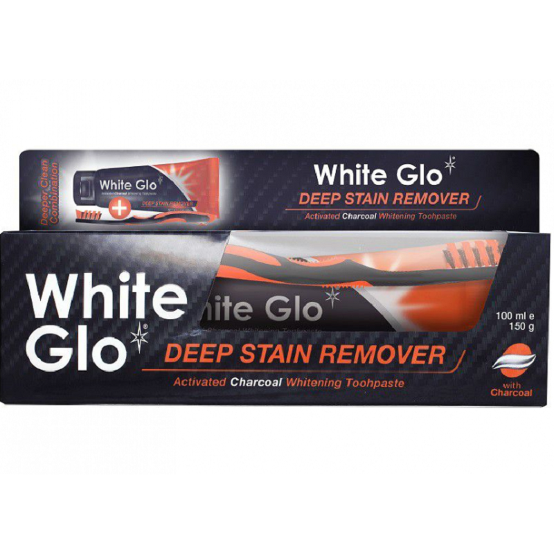 Pasta de dinti Deep Stain Remover Charcoal 100ml + Periuta, White Glo