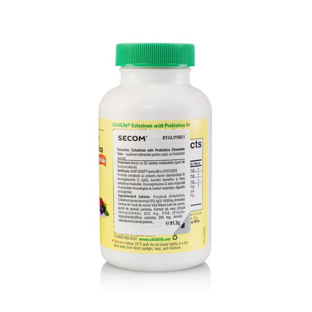 Colostrum cu Probiotice, 92 tablete masticabile, Childlife Essentials 776400