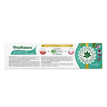 Pasta de dinti GennaDent Menthol, 80 ml, Vivanatura 765373