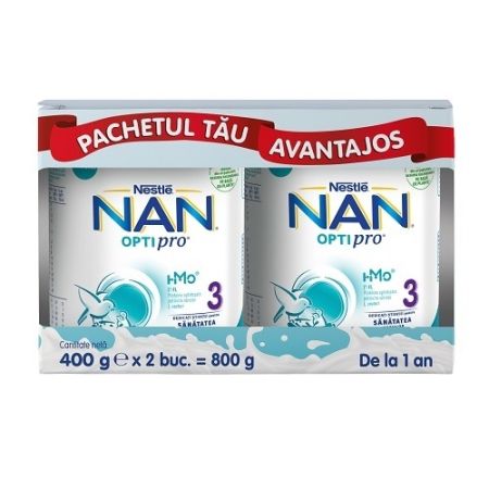 Pachet Formula de lapte Nan 3 OptiPro, +2 ani, 2x400 g