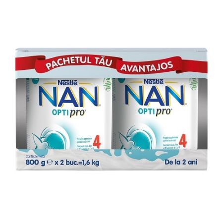 Pachet Formula de lapte Nan 4 Optipro, 2x800 g