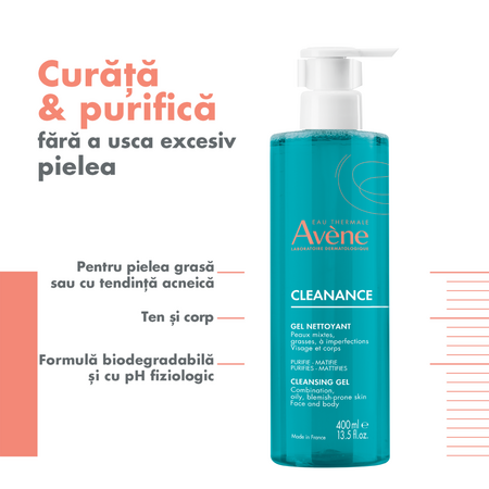 Gel de curatare pentru tenul gras cu tendinta acneica Clenance, 400 ml, Avene 647046