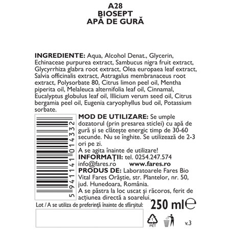 Biosept apa de gura, 250 ml, Fares 722620