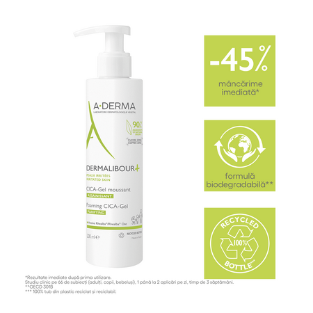 Gel spumant pentru piele iritata Cica Dermalibour, 200 ml, A-Derma 605960