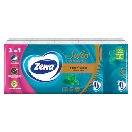 Batiste de hartie delicate 4 straturi Softis Menthol Breeze, 10 pachete, Zewa