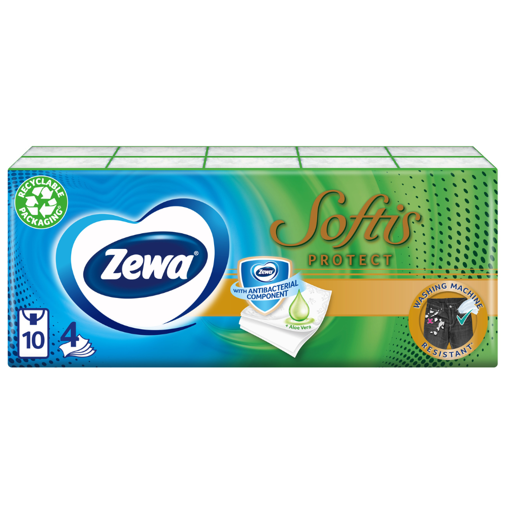 Batiste de hartie delicate 4 straturi Softis Protect, Aloe Vera, 10 pachete, Zewa