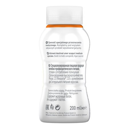 Dieta pentru malnutritie Resource 2.0, +3 ani, 4x200 ml, Vanilie, Nestle 535331