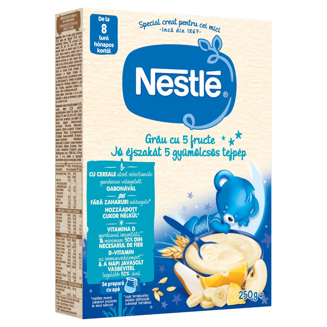 Cereale Somn Usor din grau cu 5 fructe Infant Cereals, +8 luni, 250 g, Nestle