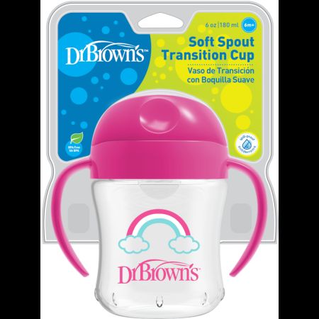 Canita de tranzitie cu cioc moale si manere Diverse Culori, 180ml, Dr Browns 473162