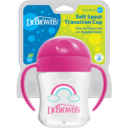 Canita de tranzitie cu cioc moale si manere Diverse Culori, 180ml, Dr Browns 473162