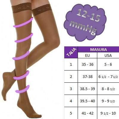 Ciorapi medicinali compresivi cu banda 12-15mmHg Sahara, Nr. 5, LadyGloria