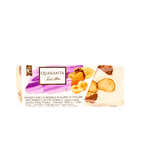 Nugat bar cu migdale si alune de padure, 50 gr, Quaranta