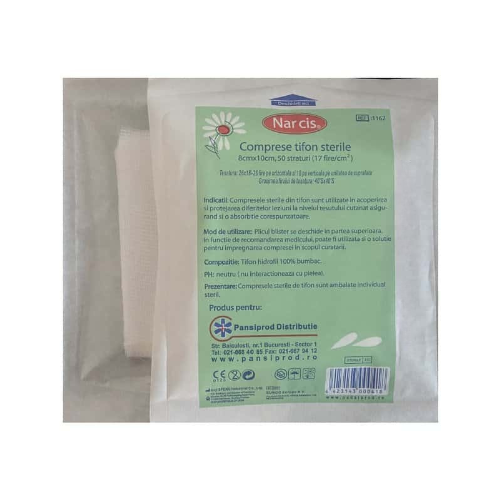 Comprese sterile din tifon, 8x10 cm, 50 straturi, Narcis