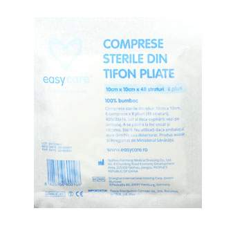 Comprese sterile din tifon pliate, 10x10 cm, EasyCare