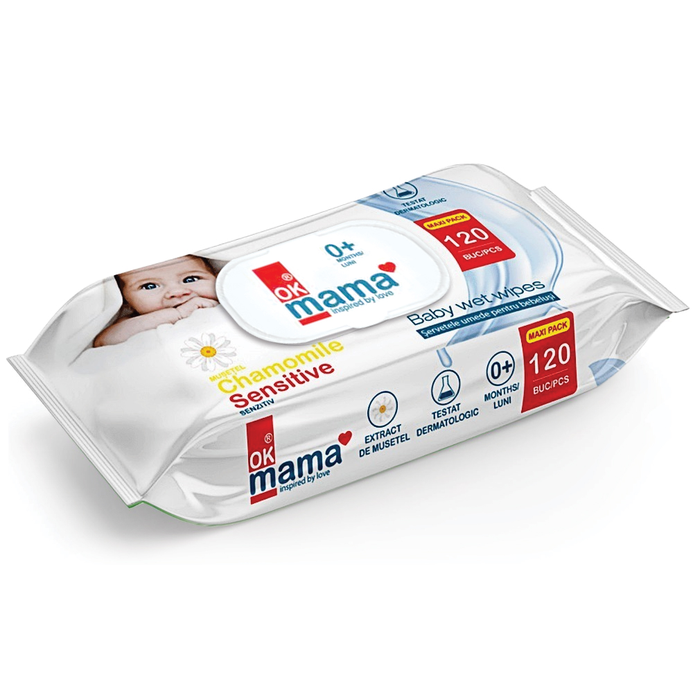 Servetele umede bebe Sensitive, 120 bucati, Ok Mama