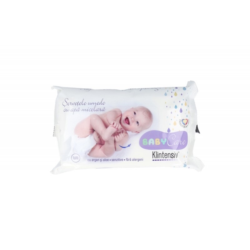 Servetele umede cu apa micelara biodegradabile Baby Care, 40 bucati, Klintensiv