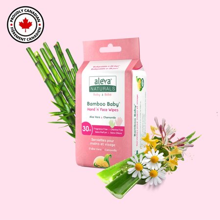 Servetele umede din fibre de bambus pentru maini si fata, Aloe Vera si Cammomille, 30 bucati, Aleva Naturals 704767