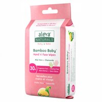 Servetele umede din fibre de bambus pentru maini si fata, Aloe Vera si Cammomille, 30 bucati, Aleva Naturals