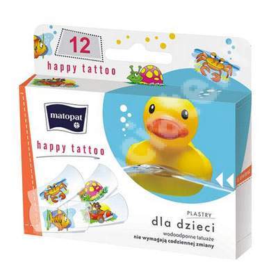 Plasturi pentru copii Happy Tattoo, 12 bucati, Matopat