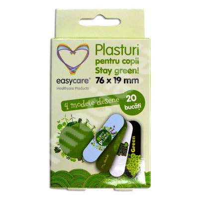 Plasturi pentru copii Stay Green, 76x19 mm, 20 bucati, EasyCare