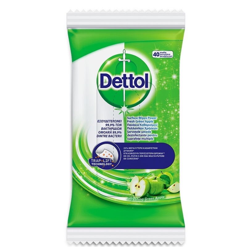 Servetele umede dezinfectante pentru suprafete multiple cu Mar Verde, 40 bucati, Dettol