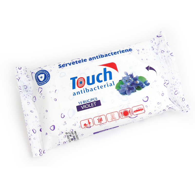 Servetele umede antibacteriene Violet, 15 bucati, Touch