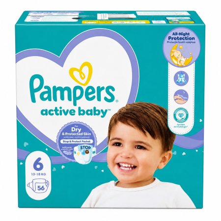 Scutece Active Baby, Nr. 6, 13-18 kg, 56 bucati, Pampers