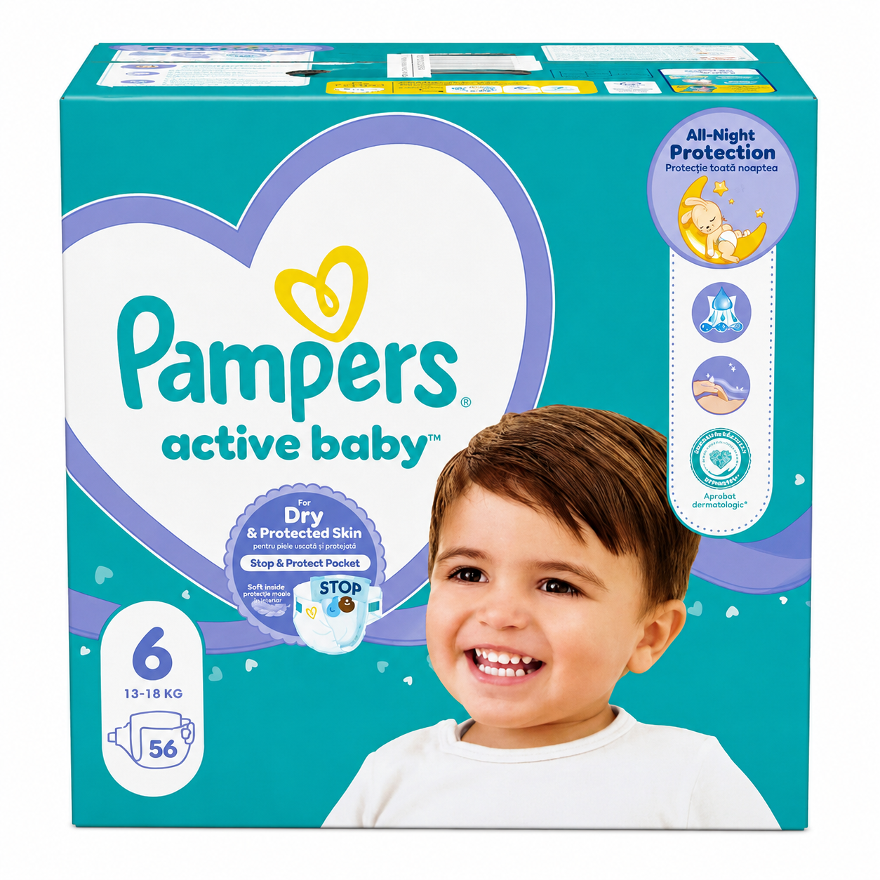Scutece Active Baby, Nr. 6, 13-18 kg, 56 bucati, Pampers