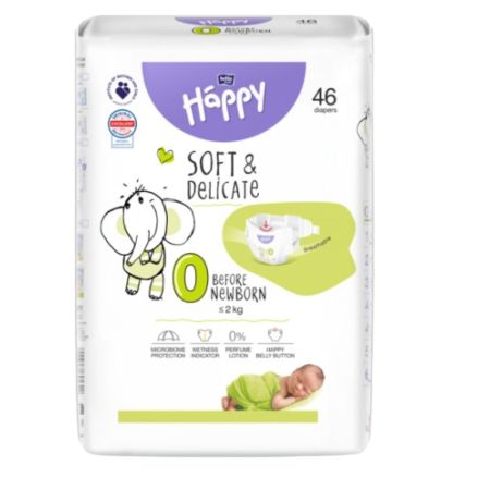 Scutece Before New Born Soft&Delicate, Nr.0, 46 bucati, Happy