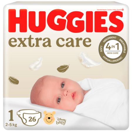 Scutece Nr. 1 Extra Care, 2-5 kg, 26 bucati, Huggies