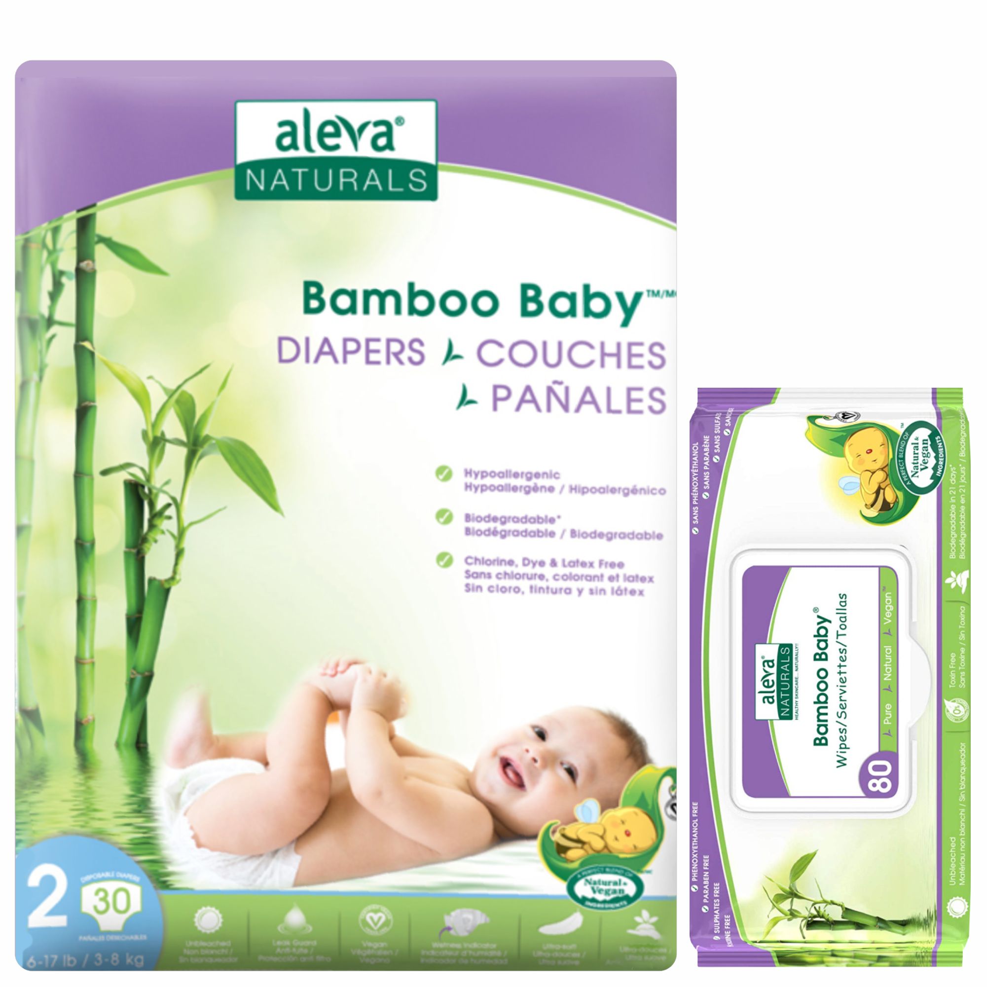 Scutec Bamboo Baby Nr. 2, 3 -8 Kg, 30 bucati, Aleva Naturals