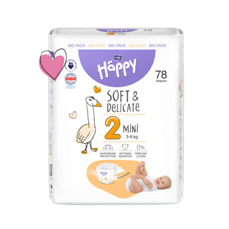 Scutece Mini Soft and Delicate, 3-6 kg, 78bucati, Happy