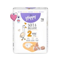 Scutece Mini Soft and Delicate, Nr 2, 3-6 kg, 78 bucati, Happy