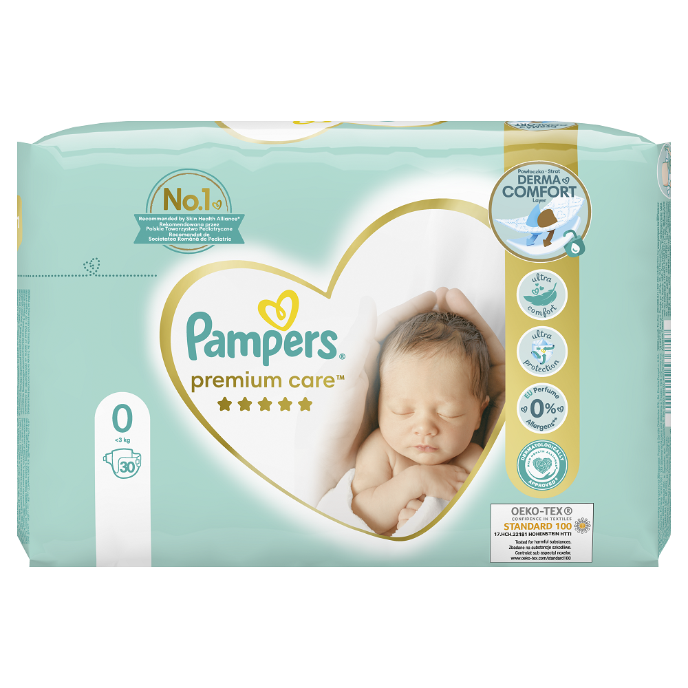 Scutece Premium Care, Nr. 0, <3 kg, 30 bucati, Pampers