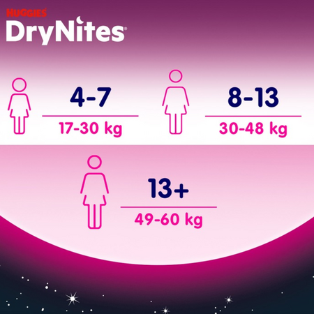 Scutece fetite DryNites, 8-13 ani, 30-48 kg, 9 bucati, Huggies 675466