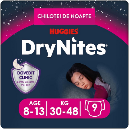 Scutece fetite DryNites, 8-13 ani, 30-48 kg, 9 bucati, Huggies 675463