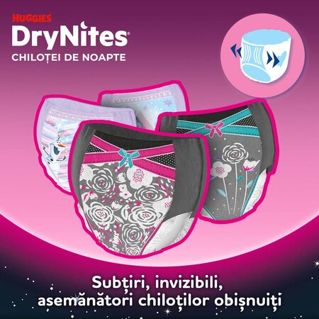 Scutece de noapte Pants DryNites, 17-30 kg, Fete, 4-7 ani, 10 bucati, Huggies 776484