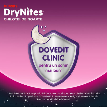 Scutece de noapte Pants DryNites, 17-30 kg, Fete, 4-7 ani, 10 bucati, Huggies 776483