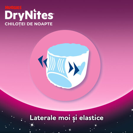 Scutece de noapte Pants DryNites, 17-30 kg, Fete, 4-7 ani, 10 bucati, Huggies 776486