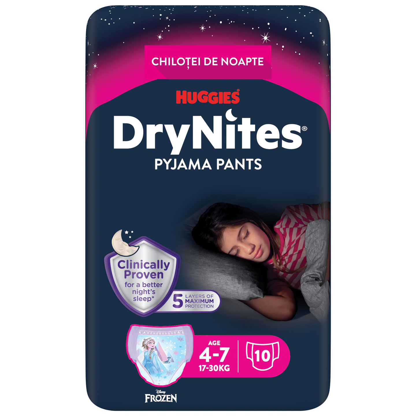 Scutece de noapte Pants DryNites, 17-30 kg, Fete, 4-7 ani, 10 bucati, Huggies