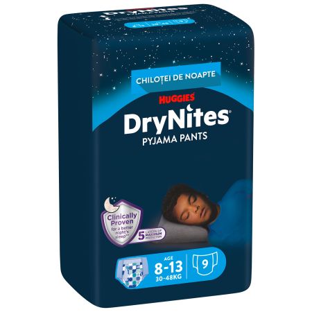 Scutece de noapte pentru baieti Drynites, 8-13 ani, 30-48 kg, 9 bucati, Huggies