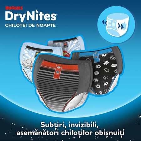 Scutece de noapte Pants DryNites, Baieti, 4-7 ani, 17-30 kg, 10 bucati, Huggies 776429