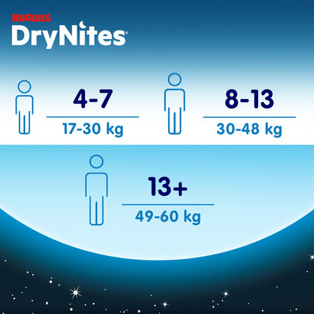 Scutece de noapte Pants DryNites, Baieti, 4-7 ani, 17-30 kg, 10 bucati, Huggies 776432