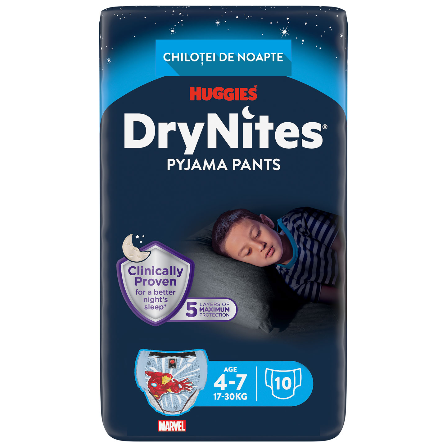 Scutece de noapte Pants DryNites, Baieti, 4-7 ani, 17-30 kg, 10 bucati, Huggies